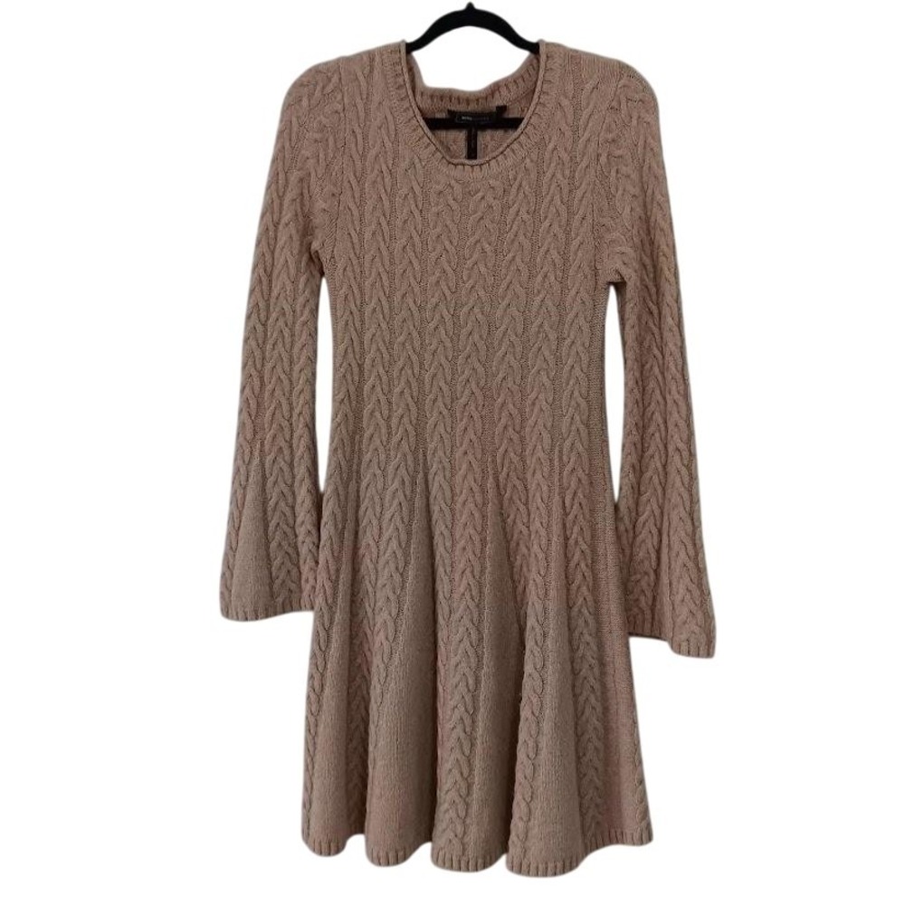 BCBGMAXAZRIA Sweater‎ Dress Womens Medium Camel Hoshi Cable Knit Long Sleeve